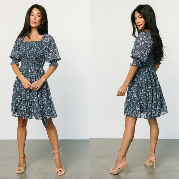 Baltic Born Dresses & Skirts - Baltic Born Azlyn Smocked Square Neck Mini Dress Blue Floral Size Large NEW